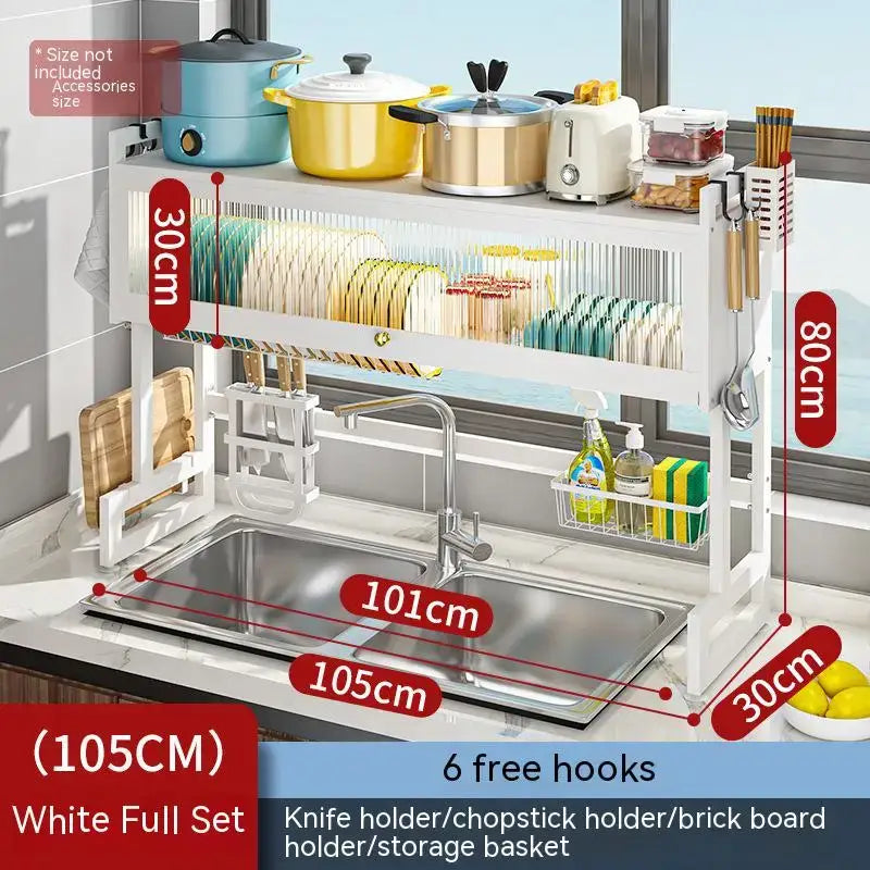 Black metal kitchen cabinet organizer shelf with glass for sink