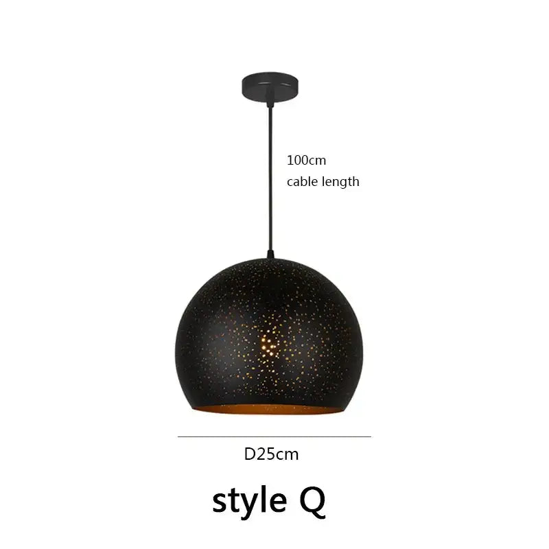 Black nordic industrial pendant light for dining room starry decor