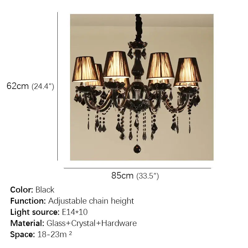 Black ornate crystal pendant chandelier for living room