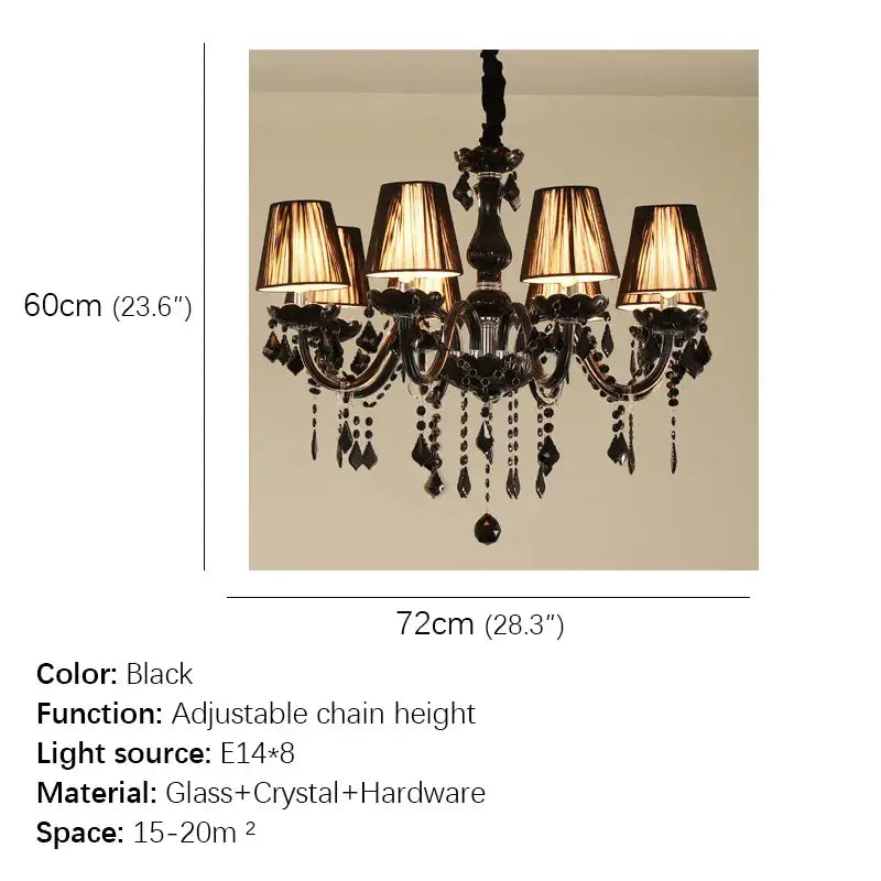 Black ornate crystal pendant chandelier for living room