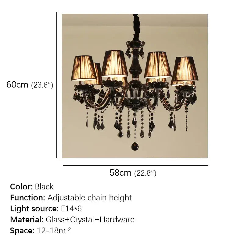 Black ornate crystal pendant chandelier for living room