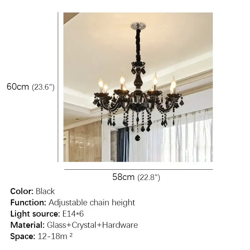 Black ornate crystal pendant chandelier for living room