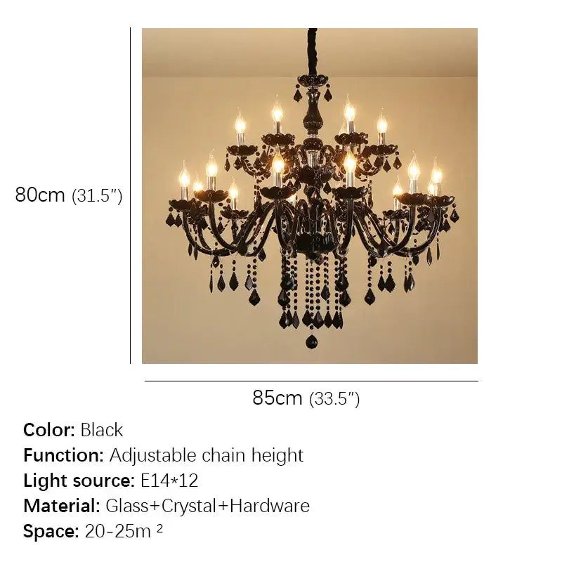 Black ornate crystal pendant chandelier for living room