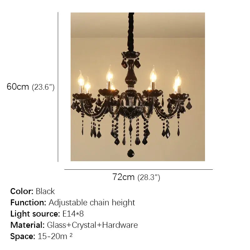 Black ornate crystal pendant chandelier for living room