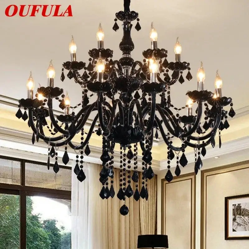 Black ornate crystal pendant chandelier for living room