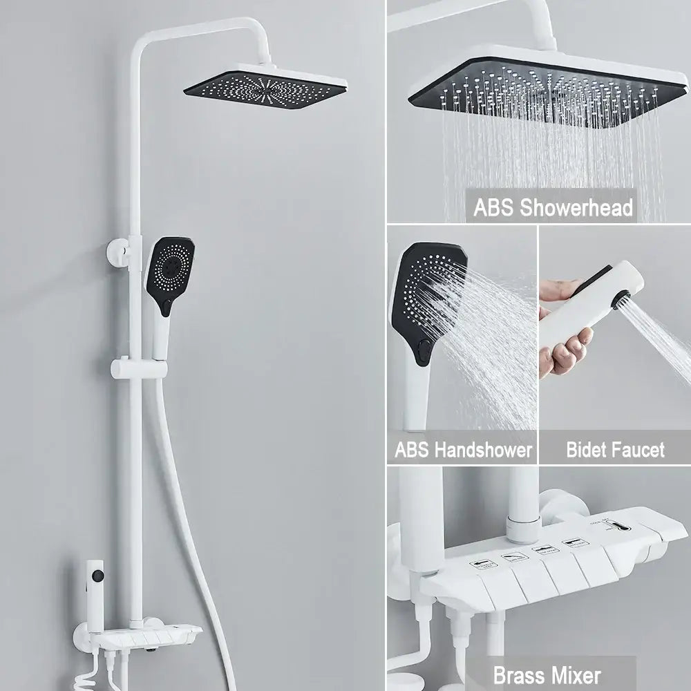 Black piano digital shower system with brass faucets for bathroom