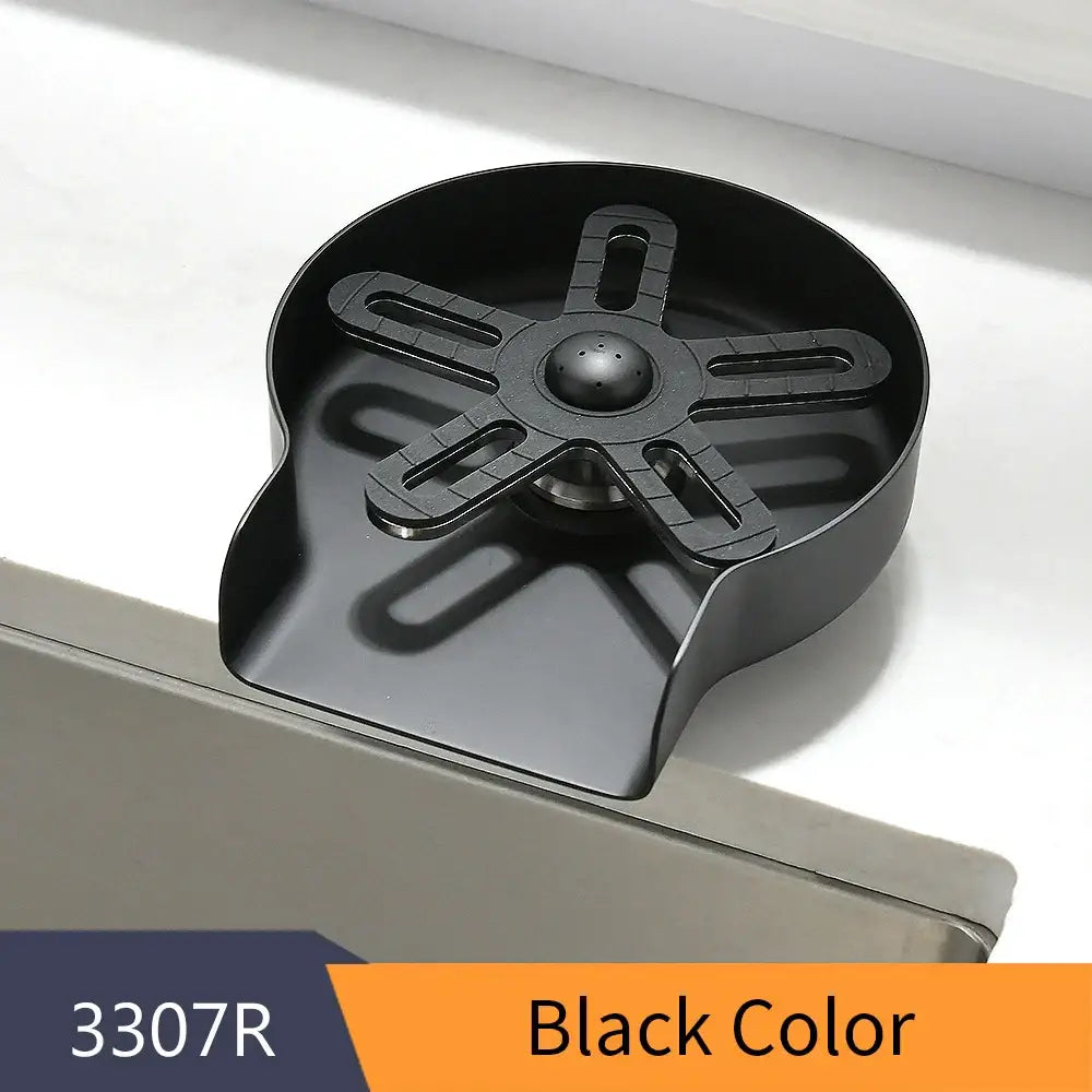 Black plastic automatic glass rinser and cup washer for kitchen sink