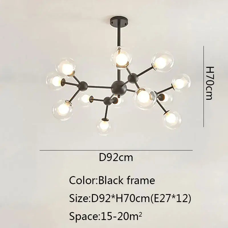 Black postmodern sputnik chandelier dining room glass globe light
