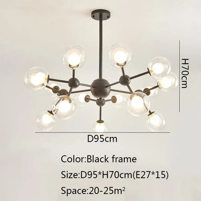 Black postmodern sputnik chandelier dining room glass globe light