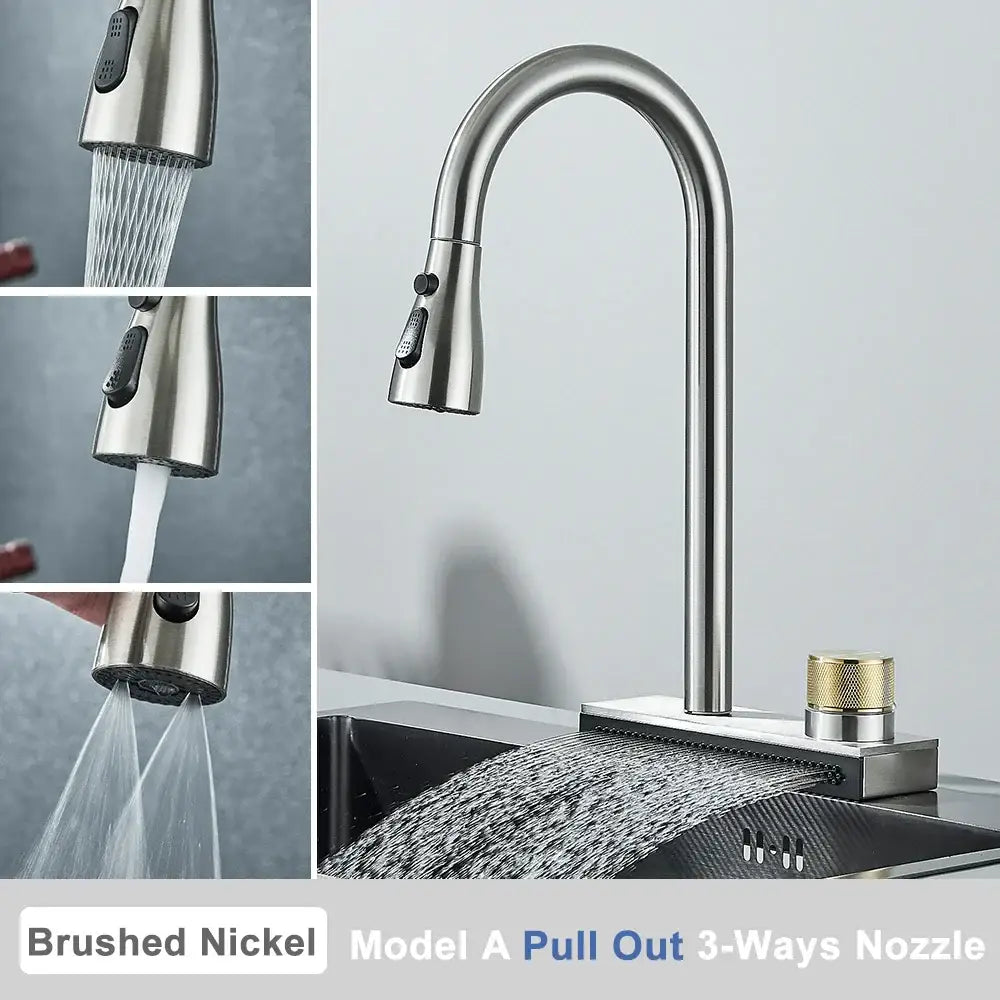 Black rainwater kitchen faucet matte black and gold pull out tap