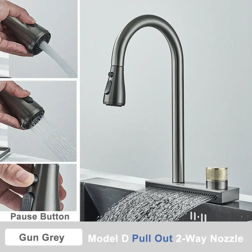 Black rainwater kitchen faucet matte black and gold pull out tap