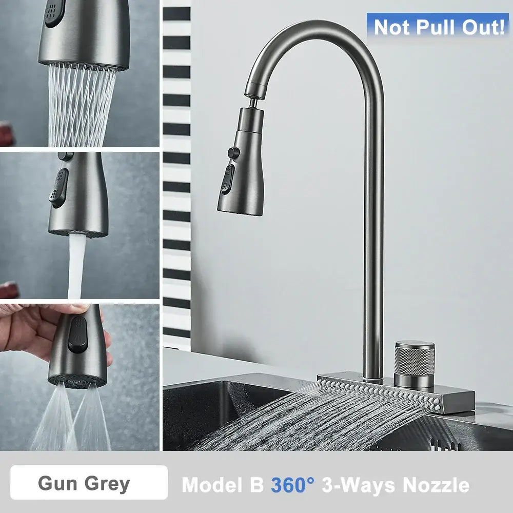Black rainwater kitchen faucet matte black and gold pull out tap
