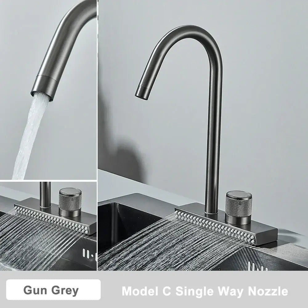 Black rainwater kitchen faucet matte black and gold pull out tap