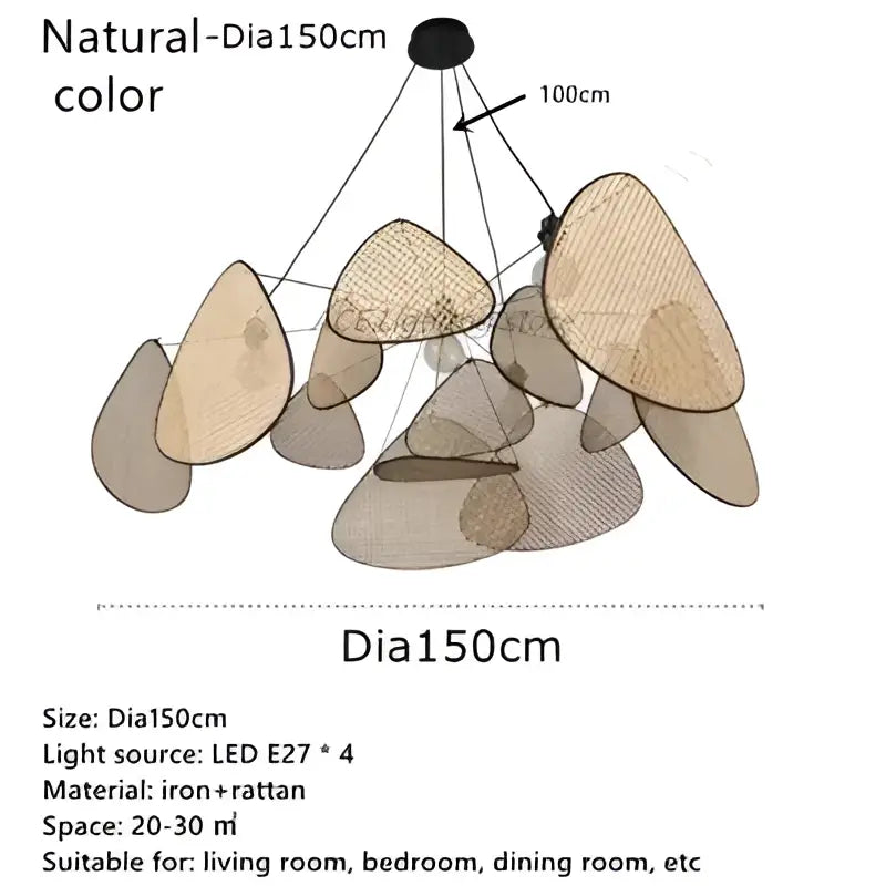 Black rattan ceiling chandelier – dining room mesh pendant light