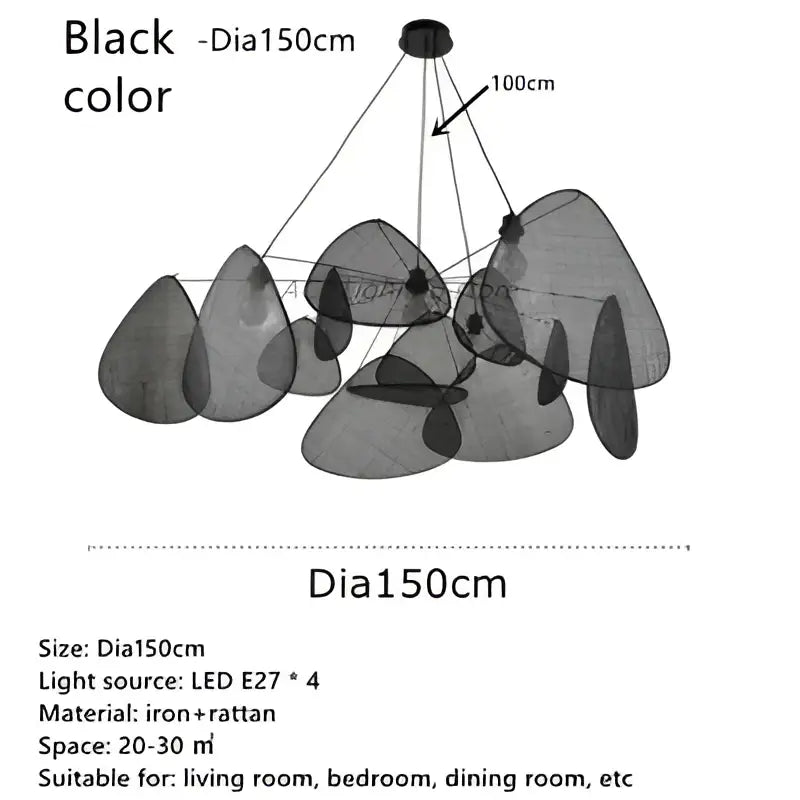Black rattan ceiling chandelier – dining room mesh pendant light