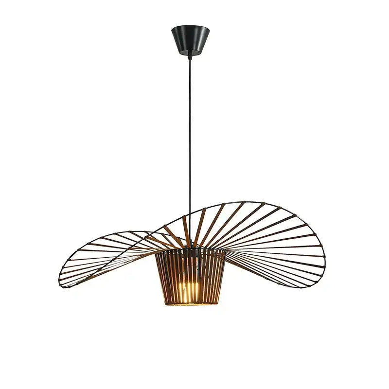 Black rattan hat led chandelier dining room metal ceiling fan