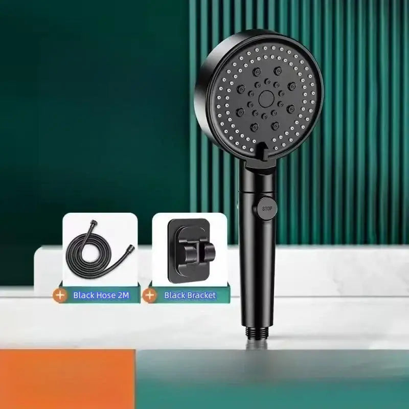 Black round shower head 6 modes high pressure handheld bathroom sprayer