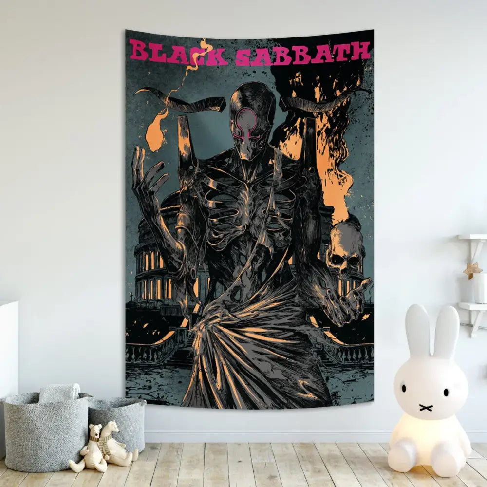 Black sabbath skull wall tapestry bedroom rock decor