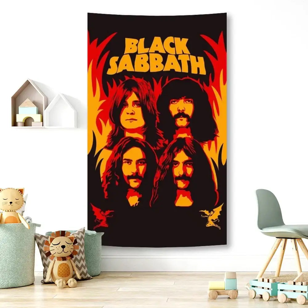 Black sabbath skull wall tapestry bedroom rock decor