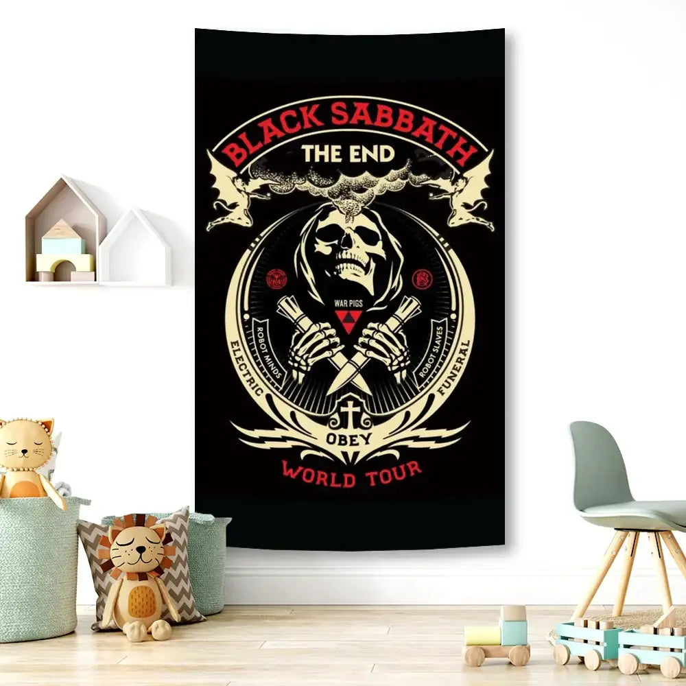Black sabbath skull wall tapestry bedroom rock decor