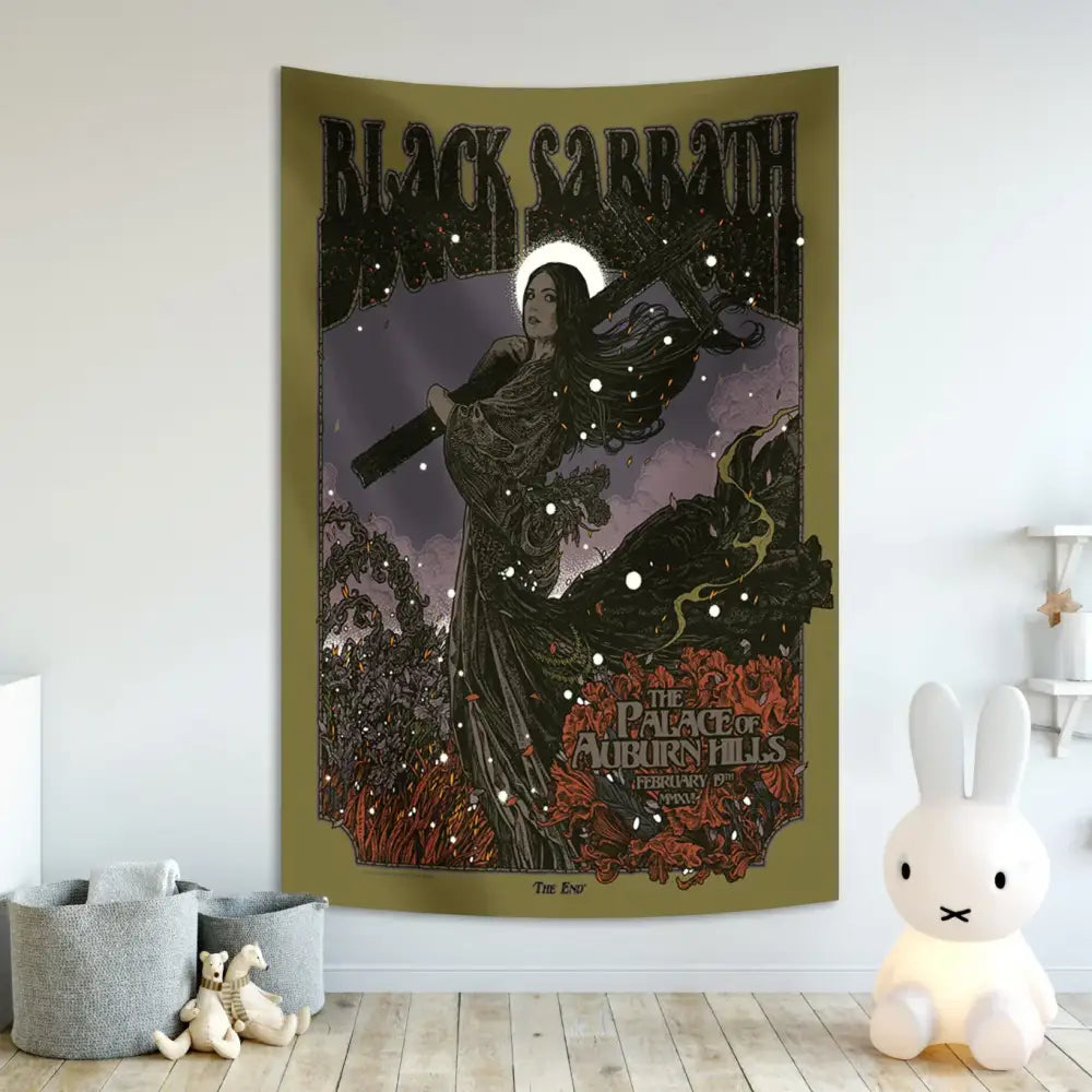 Black sabbath skull wall tapestry bedroom rock decor