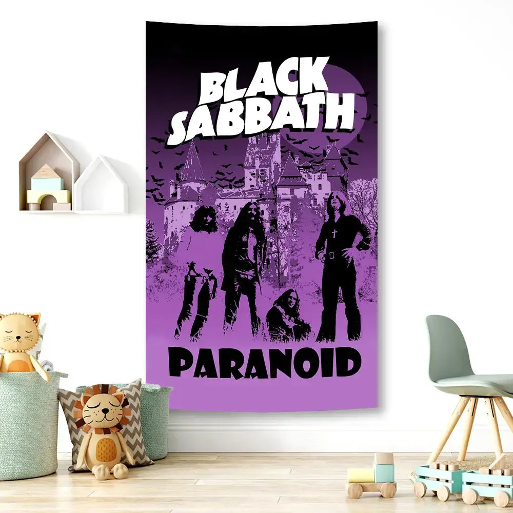 Black sabbath skull wall tapestry bedroom rock decor