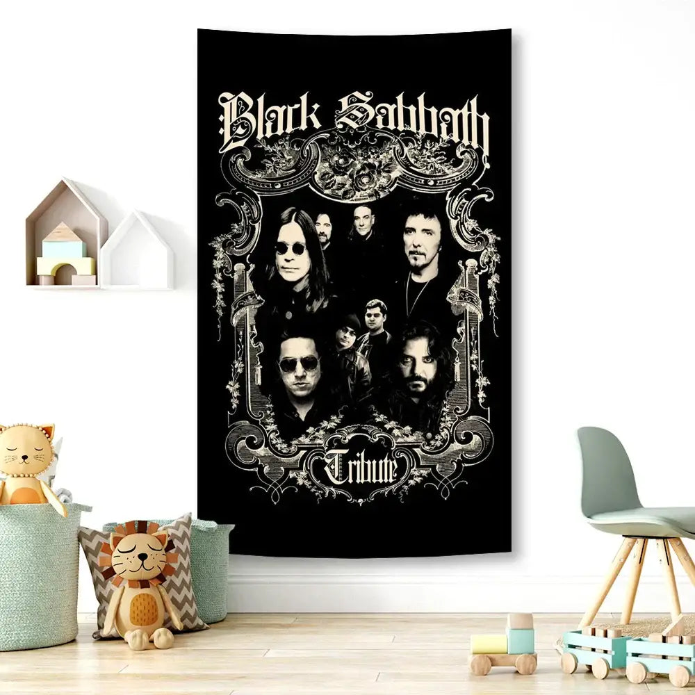 Black sabbath skull wall tapestry bedroom rock decor