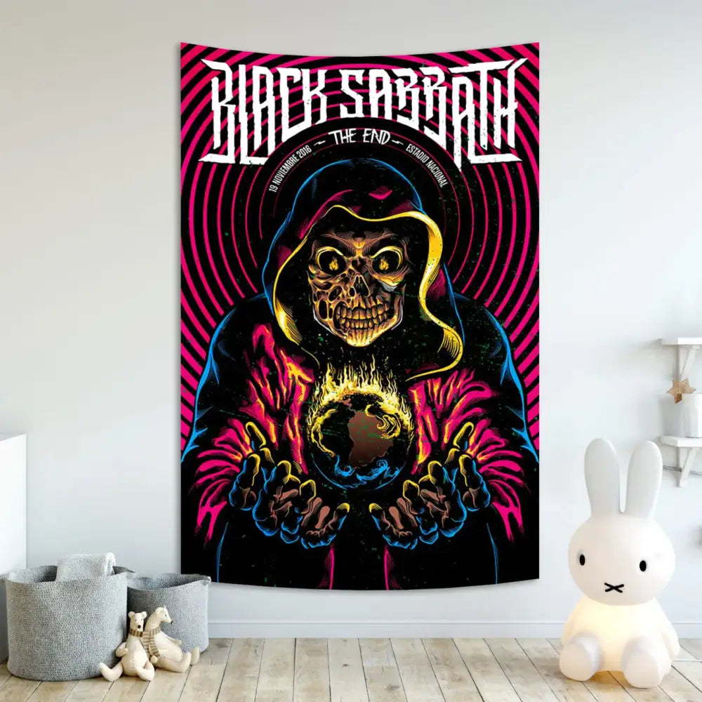 Black sabbath skull wall tapestry bedroom rock decor
