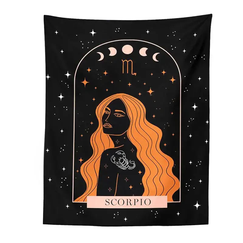 Black scorpio celestial constellation tapestry bedroom moon wall art