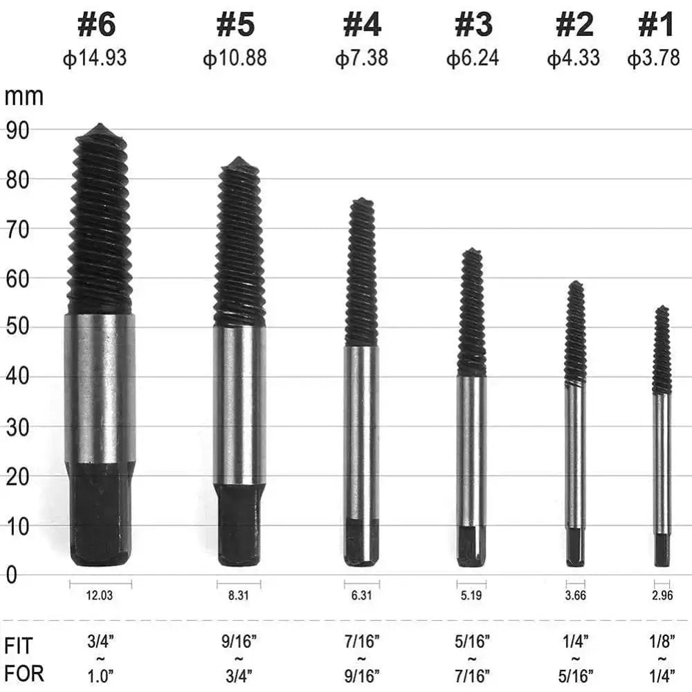 Black & silver bolt extractor kit garage broken screw remover set