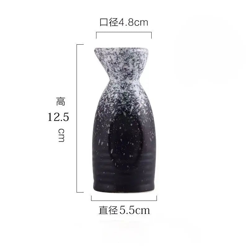 Black speckled ceramic wine sake set with heater for dining room