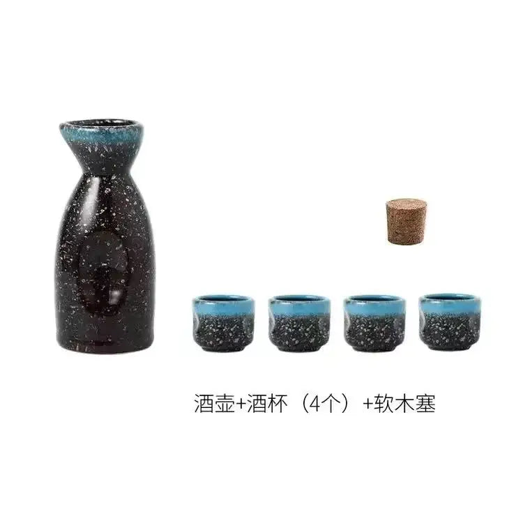 Black speckled ceramic wine sake set with heater for dining room