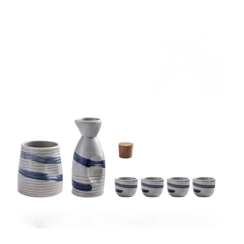 Black speckled ceramic wine sake set with heater for dining room