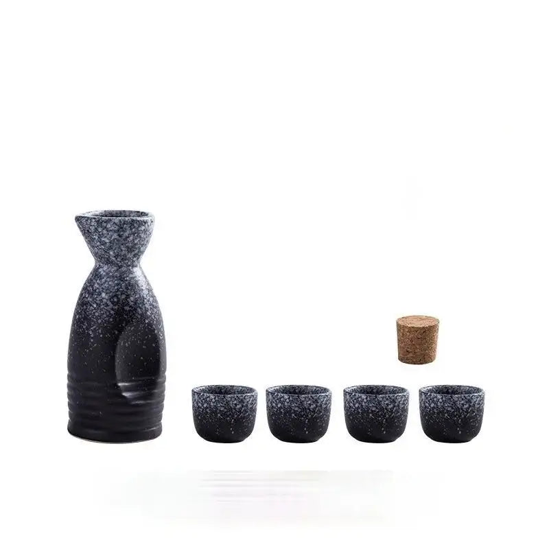 Black speckled ceramic wine sake set with heater for dining room