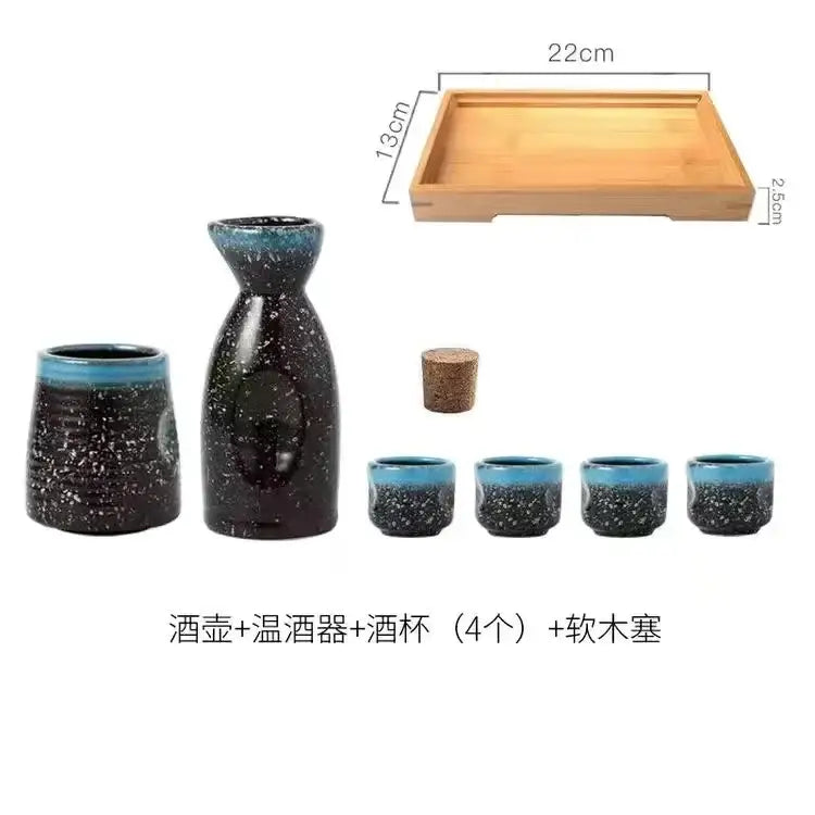 Black speckled ceramic wine sake set with heater for dining room
