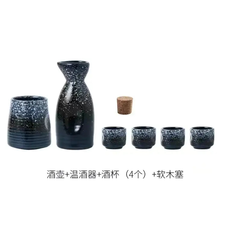 Black speckled ceramic wine sake set with heater for dining room