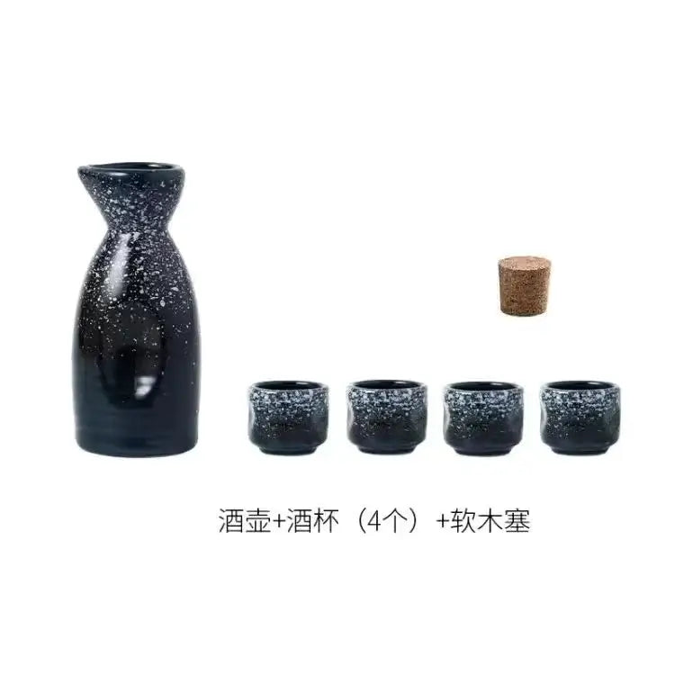 Black speckled ceramic wine sake set with heater for dining room