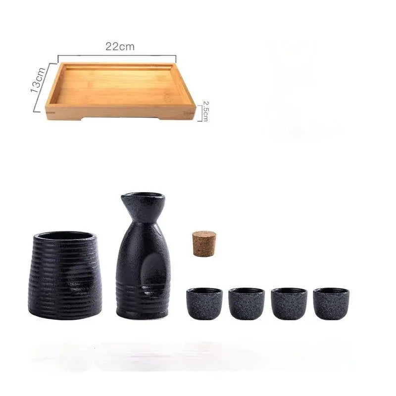 Black speckled ceramic wine sake set with heater for dining room