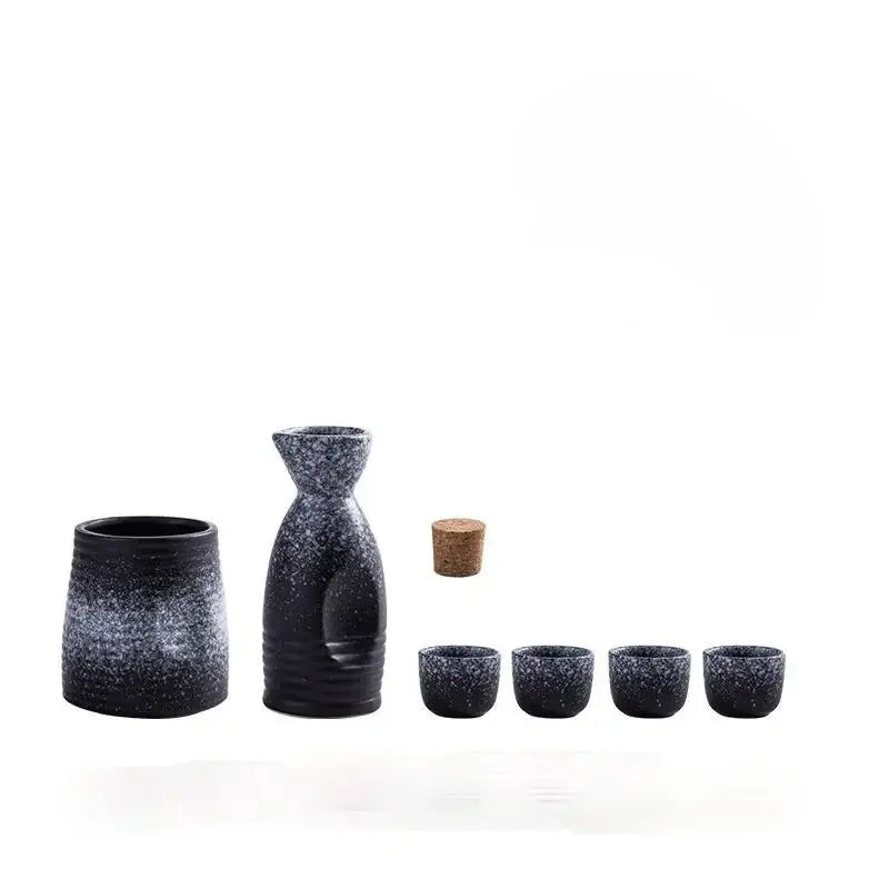 Black speckled ceramic wine sake set with heater for dining room