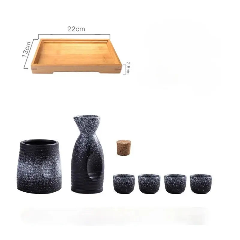Black speckled ceramic wine sake set with heater for dining room