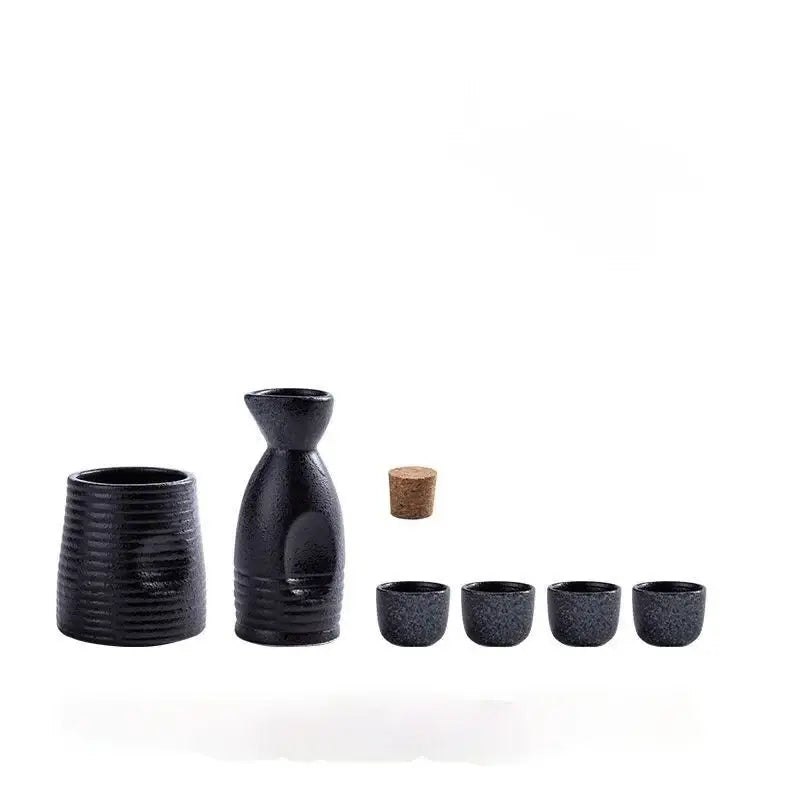 Black speckled ceramic wine sake set with heater for dining room