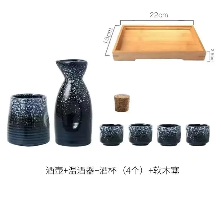 Black speckled ceramic wine sake set with heater for dining room