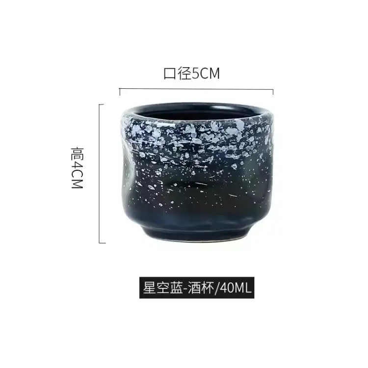 Black speckled ceramic wine sake set with heater for dining room