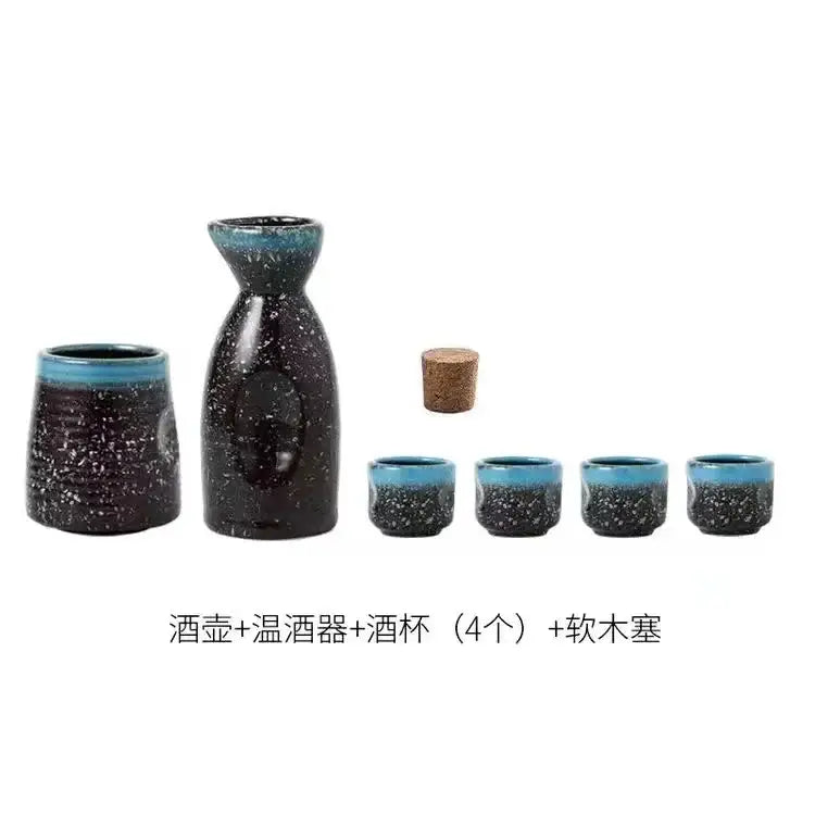 Black speckled ceramic wine sake set with heater for dining room