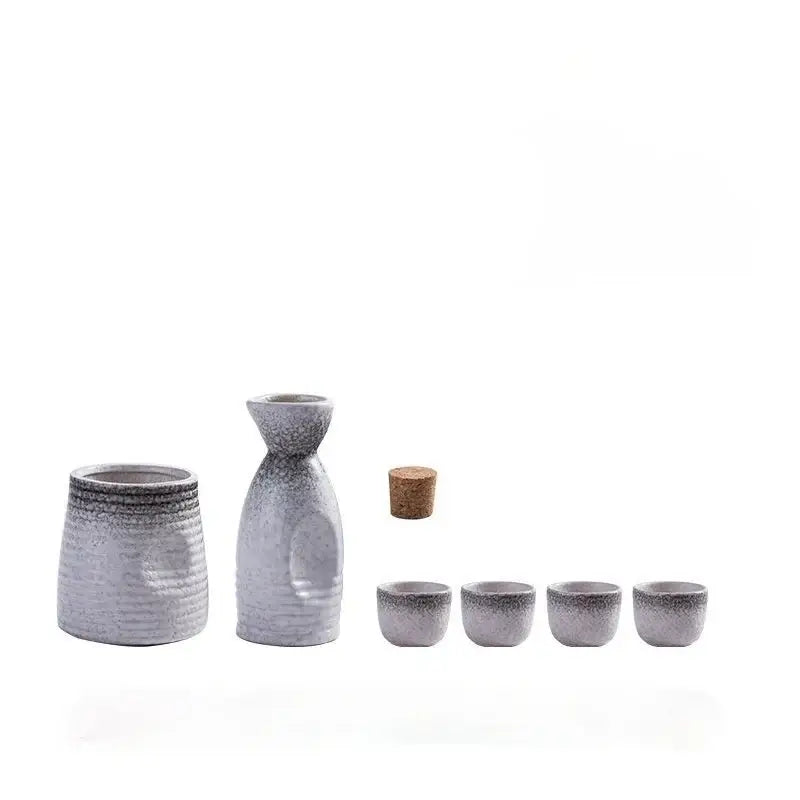 Black speckled ceramic wine sake set with heater for dining room
