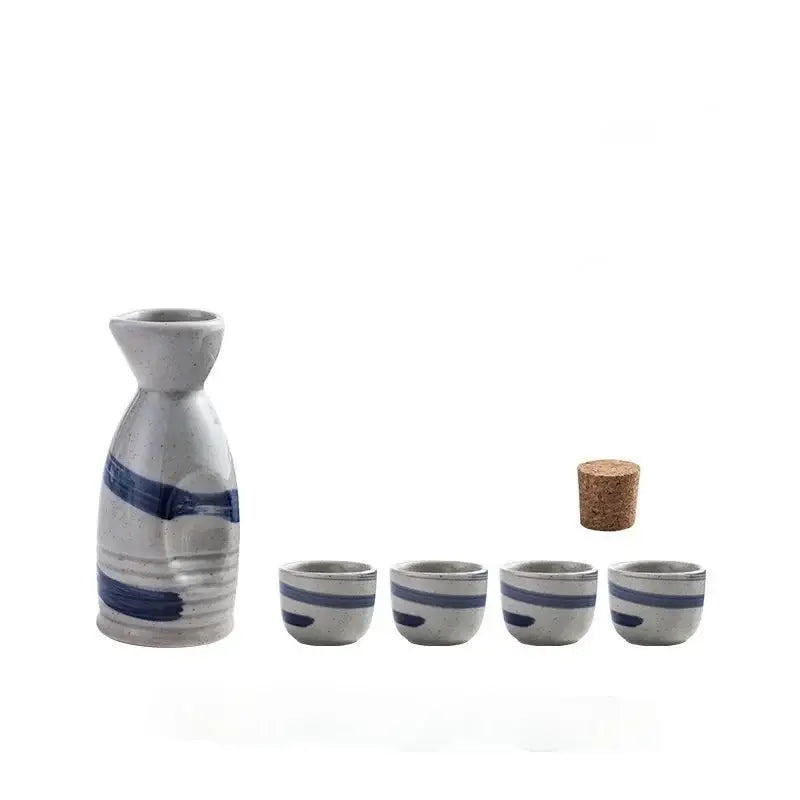 Black speckled ceramic wine sake set with heater for dining room