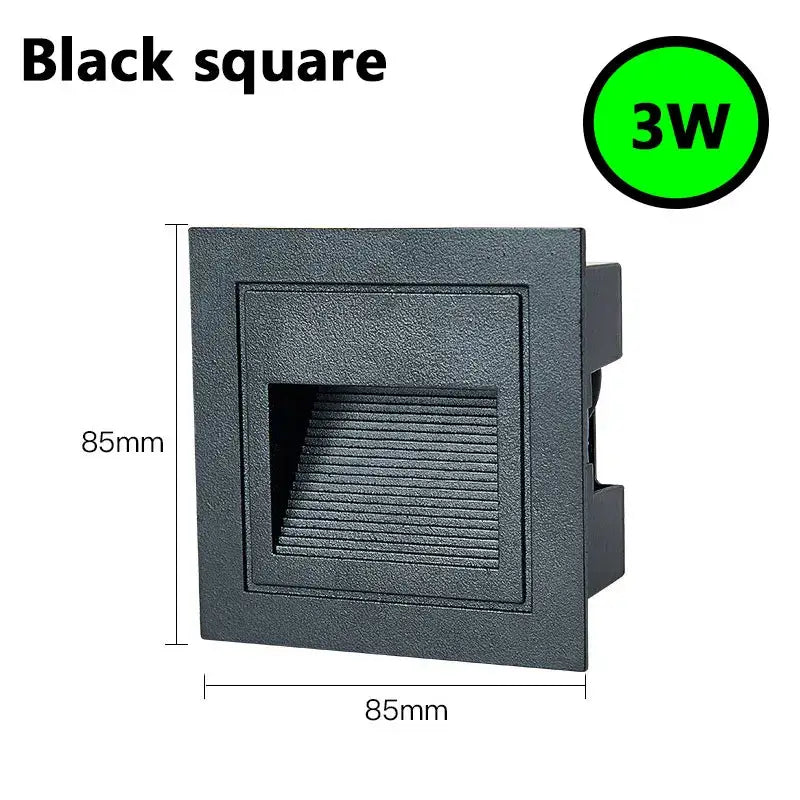 Black square & circular ip65 waterproof embedded step lights outdoor