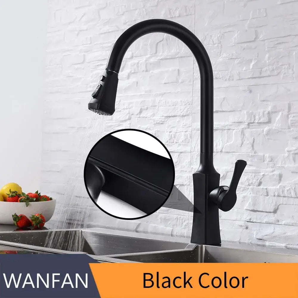 Black stream handle matte black pull out faucet kitchen tap