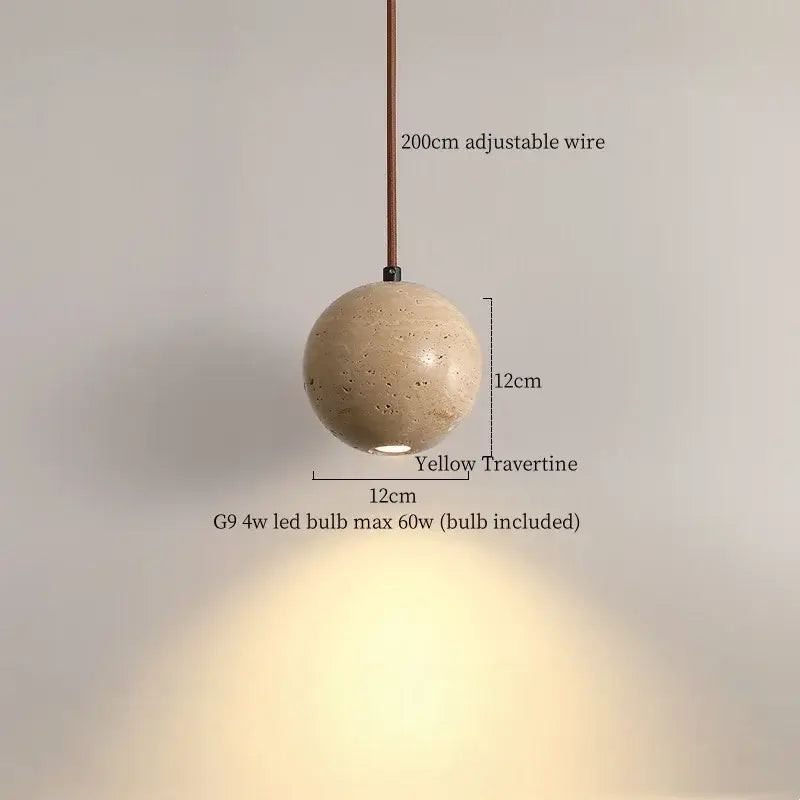 Black travertine led pendant light dining room lava stone globe
