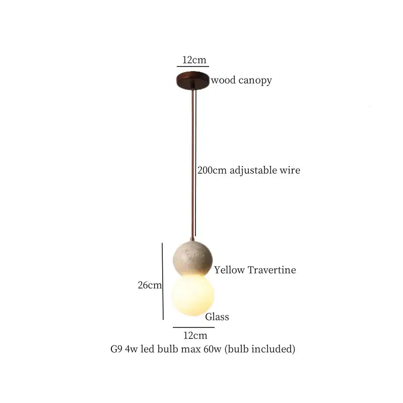 Black travertine led pendant light dining room lava stone globe